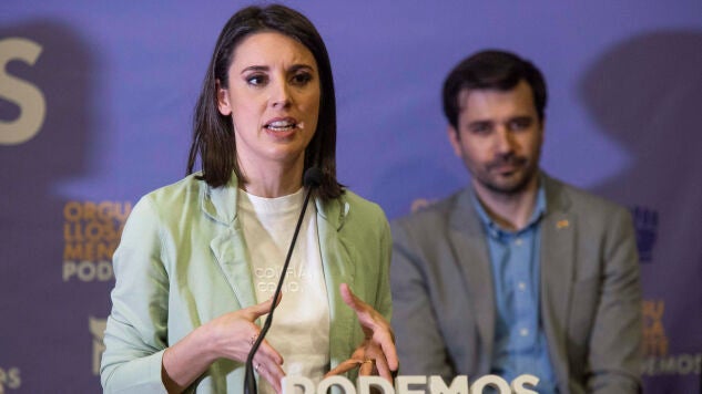 Irene Montero (durante la presentaci&oacute;n de su candidatura a la presidencia del Gobierno este martes, en la Quinta Asamblea de Podemos de Murcia. 