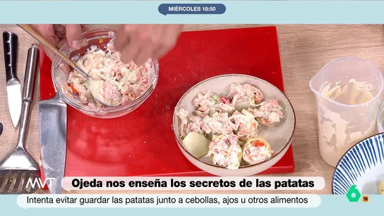 Receta saludable de patatas rellenas de gambas, lechuga y tomate del nutricionista Pablo Ojeda Aprende a cocinar esta receta de patatas rellenas de la mano del nutricionista Pablo Ojeda, que llega a Más Vale Tarde para enseñar los mejores trucos de cocina saludable en laSexta.