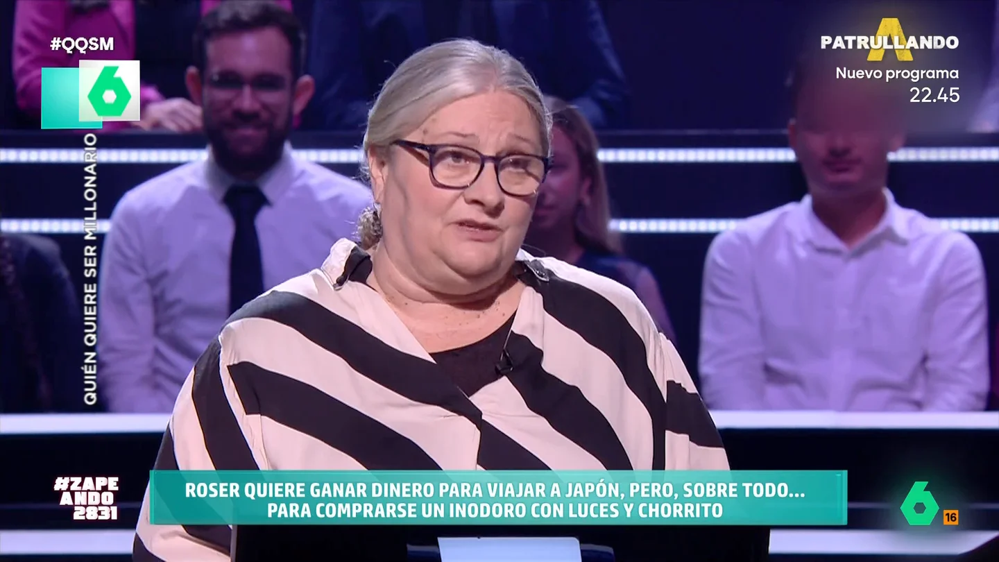 Así justifica una concursante de '¿Quién quiere ser millonario?' en qué gastaría el premio: "Amor e inodoro" Romina, que así se llama la participante, cuenta a Juanra Bonet que una de sus hijas tiene un novio japonés. "Cada vez que se tienen que ver, por el amor, cuesta una fortuna", se lamenta frente al presentador.