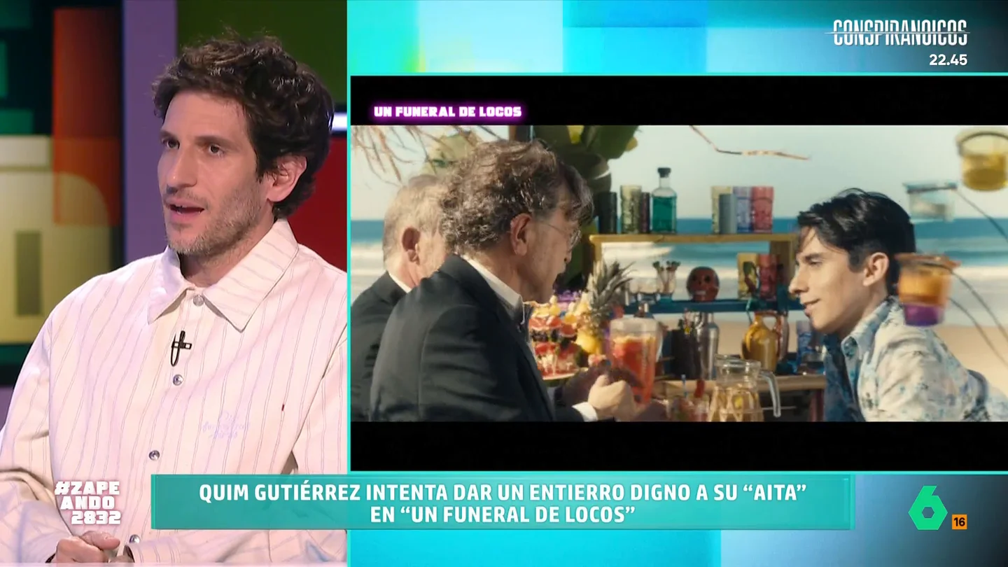 Quim Gutiérrez presenta su nueva película 'Un funeral de locos': "Le hemos visto el culo a Gorka Otxoa" En la película, dirigida por Manuel Gómez Pereira, comparte cartel con Ernesto Alterio, Belén Rueda, Antonio Resines, Inma Cuesta, Secun de la Rosa, Hugo Silva o Gorka Otxoa.