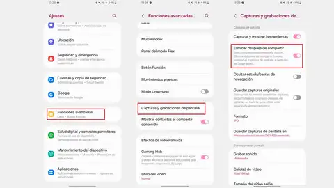 Elimina las capturas de forma automática después de compartir Elimina las capturas de forma automática después de compartir