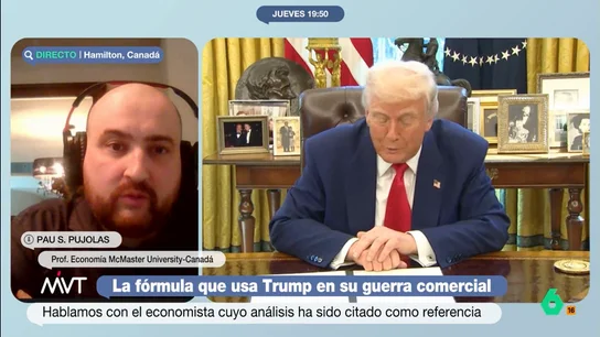 Pau Pujolas, economista citado por Trump en su guerra comercial: "Nunca hemos publicado una fórmula que se parezca a esa cosa" Más Vale Tarde entrevista a Pau Pujolas, un economista catalán cuyo trabajo ha sido citado por la Casa Blanca como referencia para sus aranceles. Asegura que sus números "no se parecen en nada a lo que está haciendo Trump".