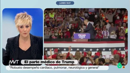 Cristina Pardo: "Si algunas medidas que está tomando Trump las toma Biden pensaríamos que son fruto de la demencia" Donald Trump se ha sometido a un chequeo médico que, según ha informado la Casa Blanca, ha dado como resultado que se encuentra en perfecto estado tanto físico como cognitivo. La irónica reacción de Cristina Pardo, en este vídeo.