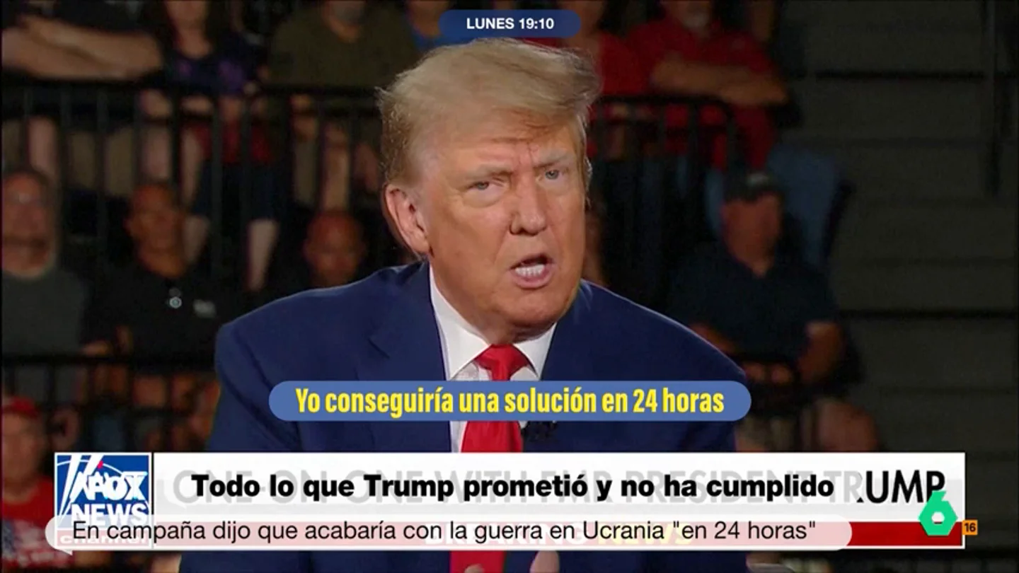Fin de la guerra en Ucrania, tregua en Gaza... Todo lo que Trump prometió y no cumplió Donald Trump prometió acabar con la guerra en Ucrania en 24 horas, un alto el fuego en Gaza, la "edad dorada de América" y una firme política de aranceles. No ha cumplido ni una.