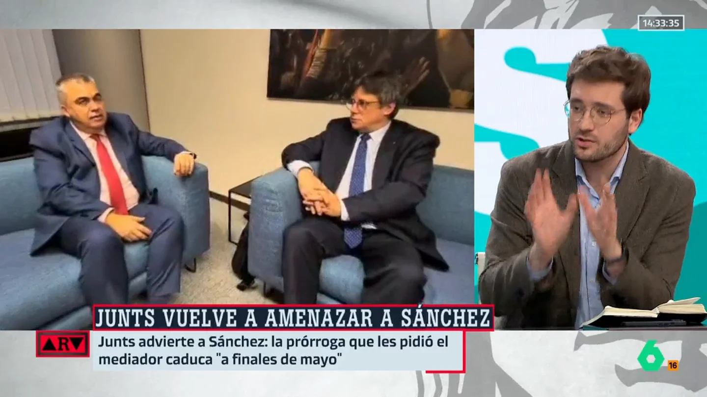 Alán Barroso reacciona a otra nueva amenaza de Puigdemont a Sánchez: "Si Junts no quiere acabar con este Gobierno, será un farol más" Alán Barroso reacciona a otra nueva amenaza de Puigdemont a Sánchez: "Si Junts no quiere acabar con este Gobierno, será un farol más"