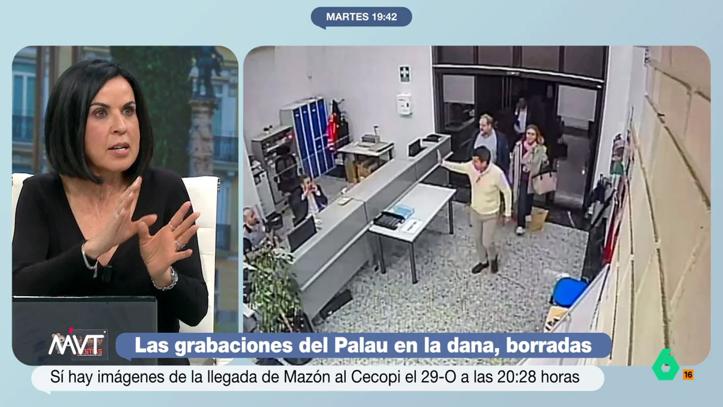 Beatriz de Vicente, muy clara: "Mazón podría haber dirigido un escrito solicitando la entrega de esas imágenes" La Generalitat Valenciana ha comunicado que se han borrado las imágenes de las cámaras de seguridad del Palau de la Generalitat del día 29 de octubre de 2024, día de la DANA.