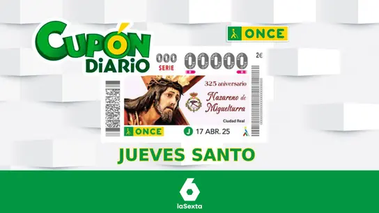 Cupón Diario de la ONCE para el Jueves Santo (17 de abril de 2025) Cupón Diario de la ONCE para el Jueves Santo (17 de abril de 2025)