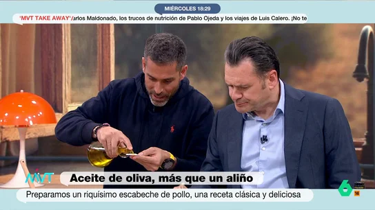 El nutricionista Pablo Ojeda desvela si el aceite de oliva es bueno para la resaca Ojeda ha preparado en el programa un delicioso pollo al escabeche pero, además, ha hablado sobre los beneficios de un producto muy utilizado en la gastronomía española: el aceite de oliva.