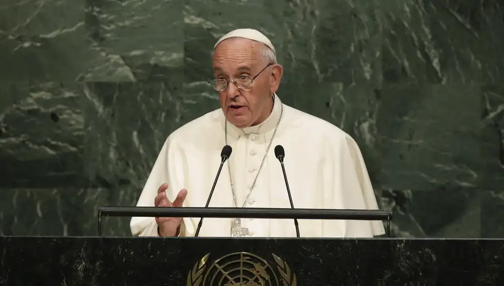 El papa Francisco en la Asamblea General de las Naciones Unidas en Nueva York en 2015. El papa Francisco en la Asamblea General de las Naciones Unidas en Nueva York en 2015.