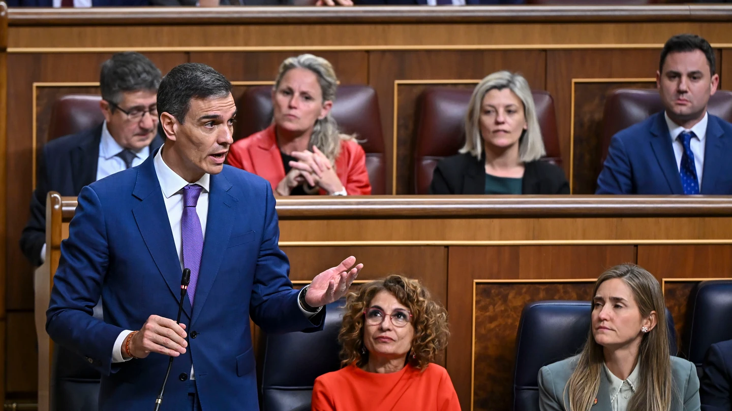 El presidente del Gobierno, Pedro Sánchez, interviene desde su escaño en el pleno El presidente del Gobierno, Pedro Sánchez, interviene desde su escaño en el pleno