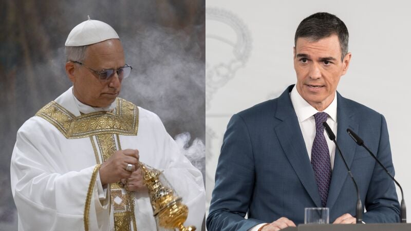Imágenes del papa León XIV y del presidente del Gobierno, Pedro Sánchez