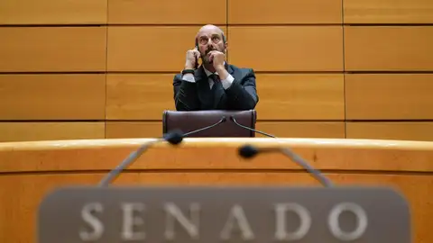 El presidente del senado, Pedro Rollán, durante la sesión de control al Gobierno celebrada este martes en el pleno del Senado. El presidente del senado, Pedro Rollán, durante la sesión de control al Gobierno celebrada este martes en el pleno del Senado.