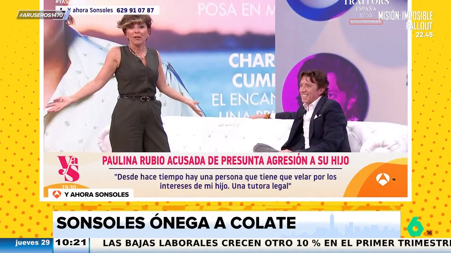 Sonsoles Ónega, a Colate por no querer hablar de Paulina Rubio: "¿De qué quiere hablar? ¿del Badajoz todo el rato?" Sonsoles Ónega, a Colate por no querer hablar de Paulina Rubio: "¿De qué quiere hablar? ¿del Badajoz todo el rato?"