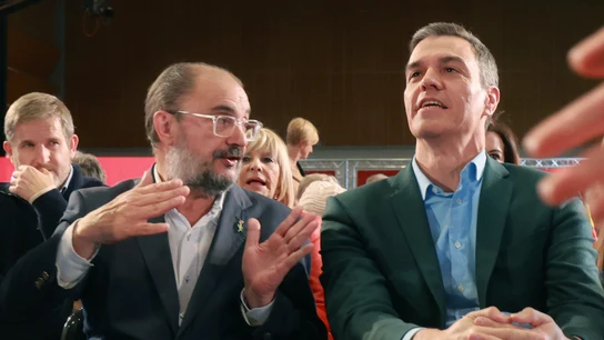 Pedro Sánchezy Javier Lambán en un acto de campaña, en la Sala Multiusos del Auditorio de Zaragoza, a 18 de mayo de 2023. Pedro Sánchezy Javier Lambán en un acto de campaña, en la Sala Multiusos del Auditorio de Zaragoza, a 18 de mayo de 2023.
