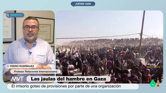 Pedro Rodríguez, tajante sobre las jaulas del hambre en Gaza: "Es la degradación del sistema internacional" Pedro Rodríguez valora en este vídeo el irrisorio goteo de ayuda humanitaria en Gaza, "ejemplo perfecto" para él de "una guerra que no tiene objetivos, más que la limpieza étnica".
