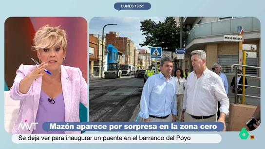 Cristina Pardo estalla por el “patetismo” de las fotos de Mazón en el barranco del Poyo: "Parece que el pueblo está secuestrado" "Es ridículo", afirma Cristina Pardo al ver las fotos oficiales de la visita sorpresa de Mazón para inaugurar un puente en el barranco del Poyo, imágenes en las que, apunta, "no hay nadie por las calles".