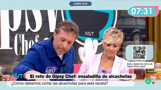 Cristina Pardo, sobre la receta de Gipsy Chef: "Te comes el primero, el segundo y el postre todo de golpe" El cocinero ha preparado ensaladilla de alcachofas con huevo sobre ensaimada. La presentadora de Más Vale Tarde no ha dudado en manifestar su extrañeza ante la combinación que ha escogido el chef.