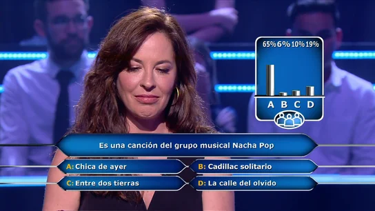 "Tengo todo el pop español en marcha en mi mente": Mamen Mendizábal confía en el público ante sus dudas en ¿Quién quiere ser millonario? "Tengo todo el pop español en marcha en mi mente": Mamen Mendizábal confía en el público ante sus dudas en ¿Quién quiere ser millonario?