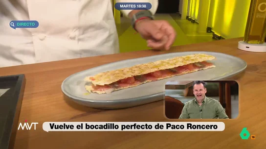 El chef Paco Roncero presenta en Más Vale Tarde su nueva versión de su bocadillo viral: "El hilo conductor es el aceite" El cocinero, con dos estrellas Michelin, se hizo viral hace unos años gracias a un bocadillo en el que, según los usuarios, había utilizado demasiado aceite. No te pierdas el paso a paso de su nueva propuesta.