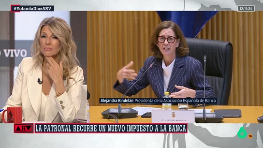 Yolanda Díaz asegura que "no van a eliminar" el impuesto a la banca: "La democracia va de esto, de que el que más tiene pague más" Yolanda Díaz asegura que "no van a eliminar" el impuesto a la banca: "La democracia va de esto, de que el que más tiene pague más"