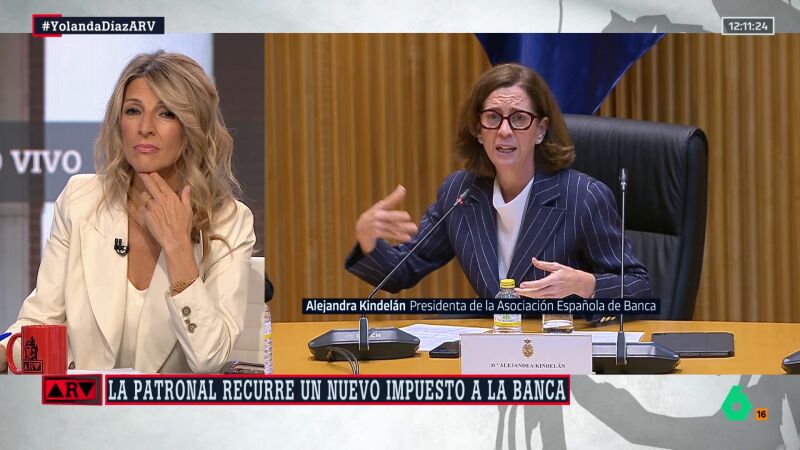 Yolanda Díaz asegura que "no van a eliminar" el impuesto a la banca: "La democracia va de esto, de que el que más tiene pague más"