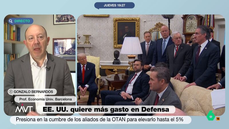 Gonzalo Bernardos, enfadado por el posible aumento del gasto en defensa al 5%: "Me niego a que se gaste más que en educación"