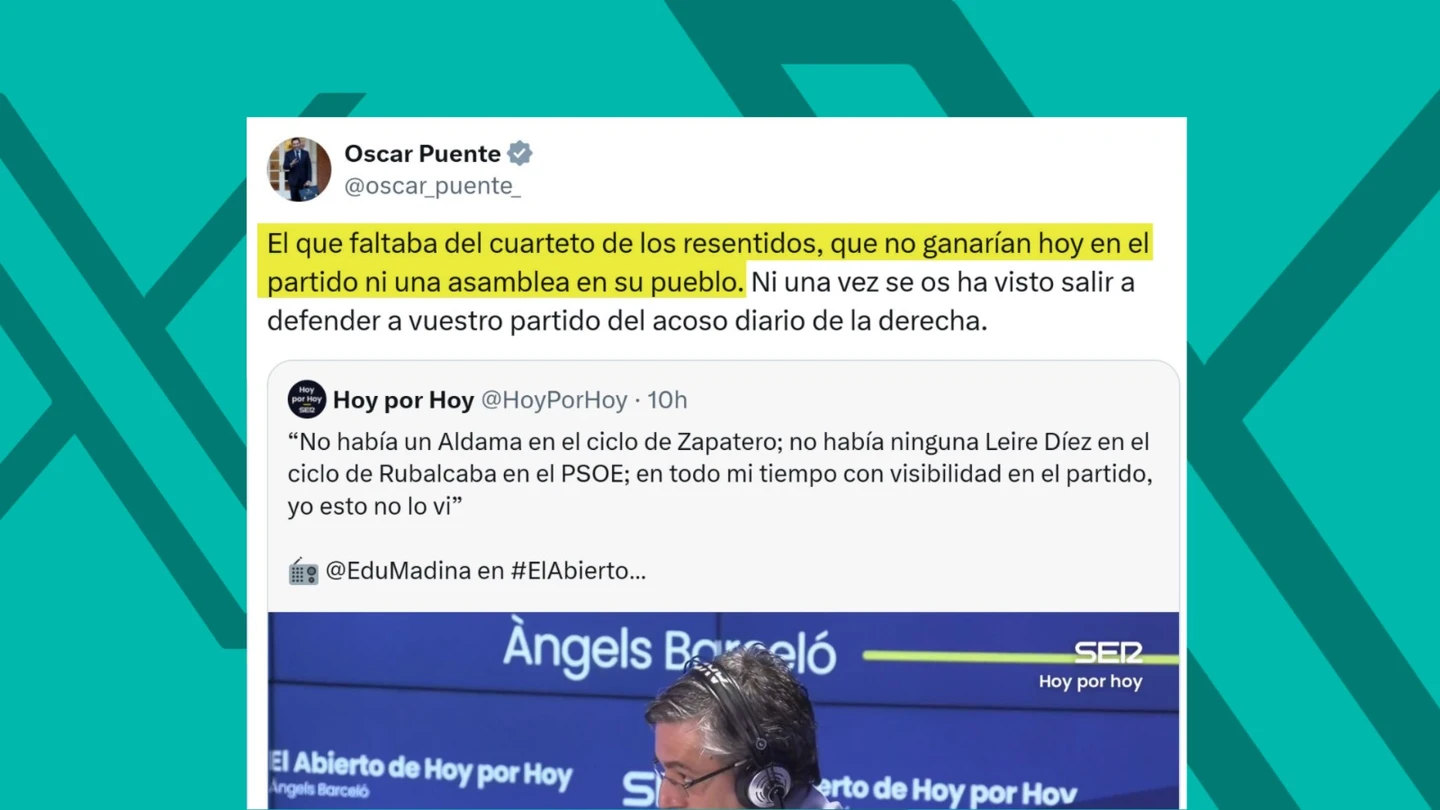 Fuego cruzado en el PSOE: López coloca a Medina dentro del "cuarteto de los resentidos" Fuego cruzado en el PSOE: López coloca a Medina dentro del "cuarteto de los resentidos"