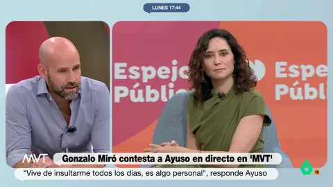 Gonzalo Miró, sobre su pique con Ayuso por los pinganillos: "Me llama la atención que entre a la guerra con un tertuliano" Gonzalo Miró da en Más Vale Tarde la réplica a Isabel Díaz Ayuso, después del cruce de declaraciones entre ambos durante el fin de semana y este lunes por su polémico abandono de la Conferencia de Presidentes por el uso del euskera.