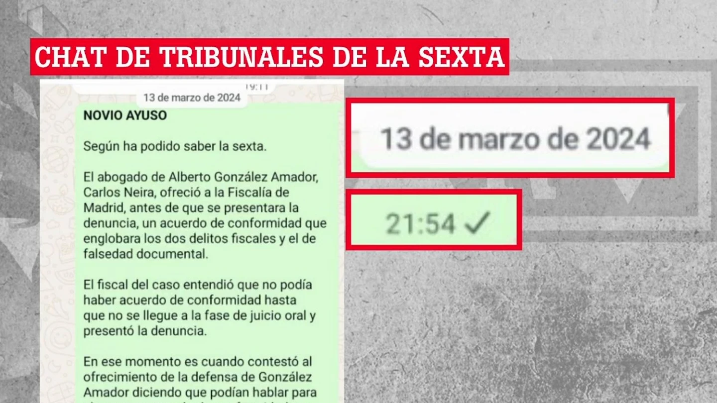 La fiscal de Madrid pide a laSexta el chat que demostraría que el fiscal general no filtró nada Chat de Tribunales de laSexta con la información sobre la confesión del novio de Ayuso