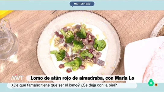 María Lo prepara la receta de lomo de atún rojo con brócoli y crema de yogur que querrás hacer en casa La chef que reinventa la cocina tradicional vuelver con una receta de atún que respeta el producto principal, recupera sabores naturales y apuesta por una fusión diferente de los ingredientes. ¡Disfruta del paso a paso!