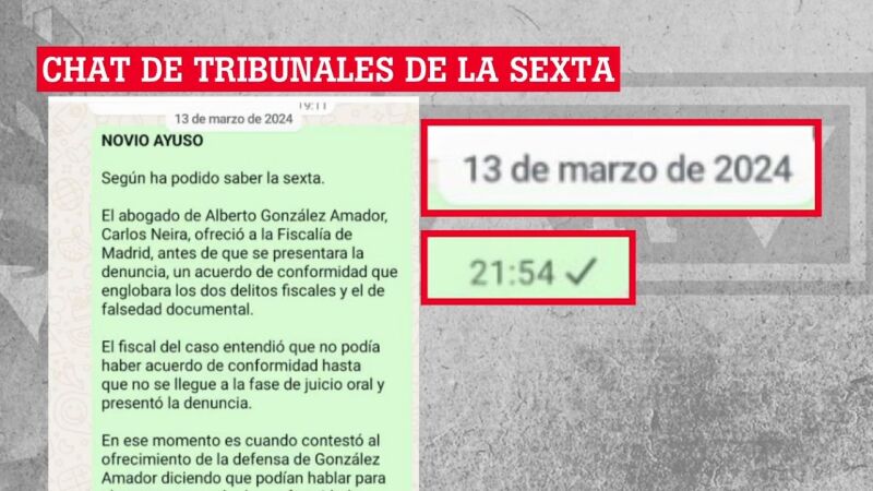 Chat de Tribunales de laSexta con la información sobre la confesión del novio de Ayuso