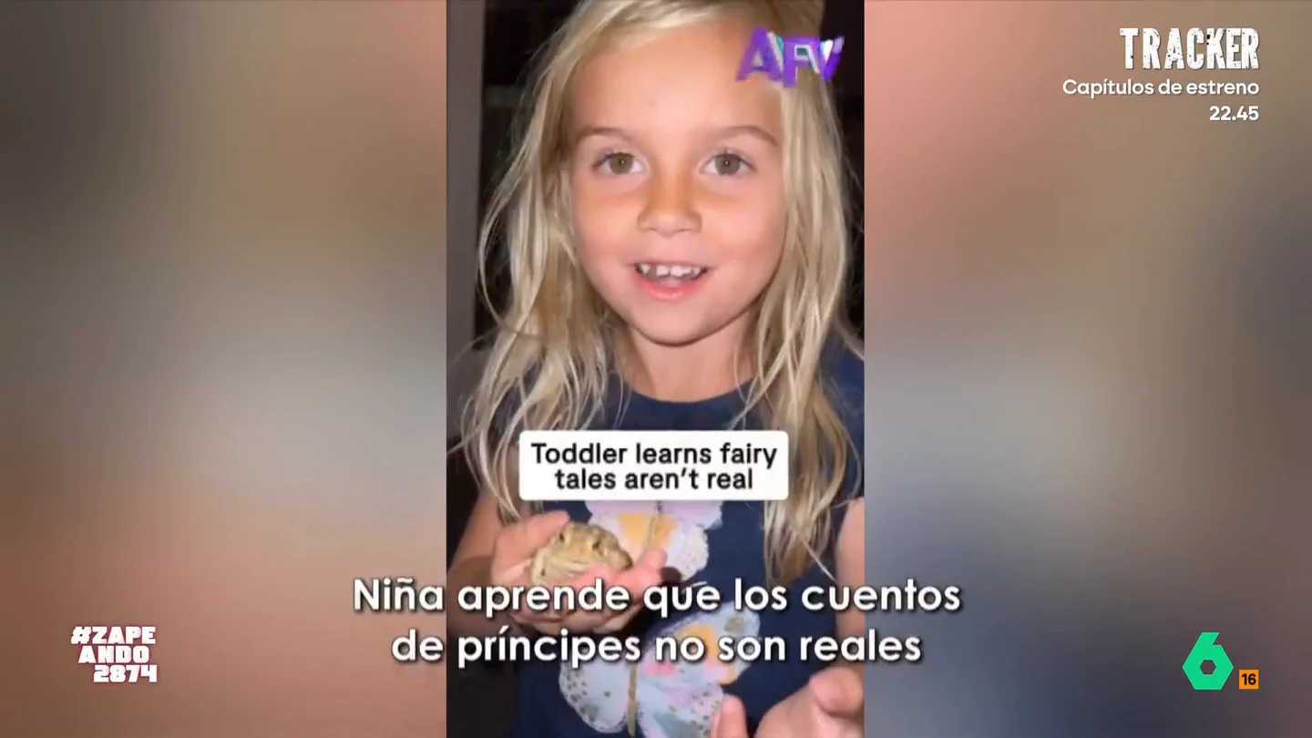 Una niña descubre, de la peor manera posible, que las ranas no se convierten en príncipes La pequeña no puede disimular su decepción al descubrir que lo que cuentan los cuentos no es real. Su padre, que graba la cómica escena, la advierte que no se debe creer todo lo que lee.