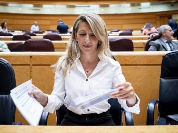 La vicepresidenta segunda y ministra de Trabajo, Yolanda Díaz, durante una sesión de control al Gobierno en el Senado