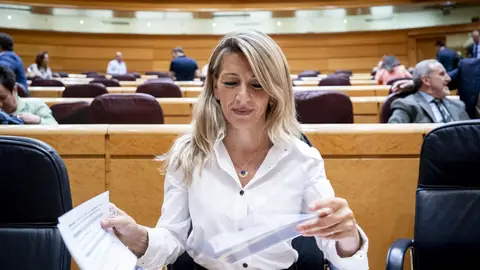 La vicepresidenta segunda y ministra de Trabajo, Yolanda Díaz, durante una sesión de control al Gobierno en el Senado La vicepresidenta segunda y ministra de Trabajo, Yolanda Díaz, durante una sesión de control al Gobierno en el Senado