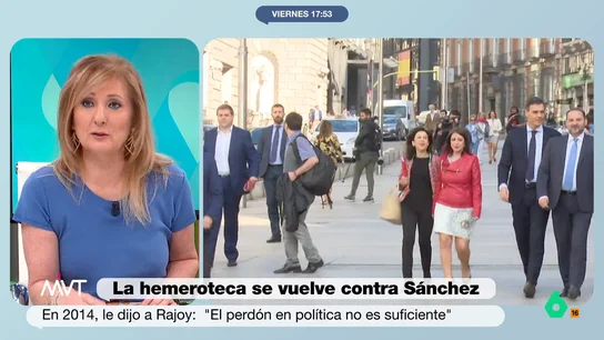 Mayte Alcaraz, sobre las explicaciones de Pedro Sánchez: "No se ha aplicado el mismo jarabe democrático" Más Vale Tarde repasa las declaraciones del presidente el Gobierno cuando los casos de corrupción afectaban al Partido Popular. Sánchez, por ejemplo, se dirigía al por entonces presidente Rajoy diciéndole que pedir perdón no era suficiente.