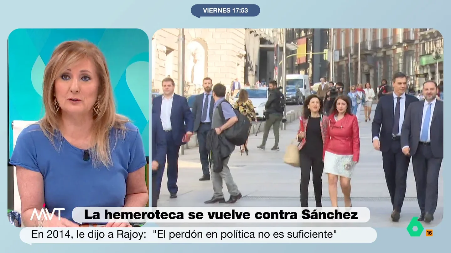 Mayte Alcaraz, sobre las explicaciones de Pedro Sánchez: "No se ha aplicado el mismo jarabe democrático" Más Vale Tarde repasa las declaraciones del presidente el Gobierno cuando los casos de corrupción afectaban al Partido Popular. Sánchez, por ejemplo, se dirigía al por entonces presidente Rajoy diciéndole que pedir perdón no era suficiente.