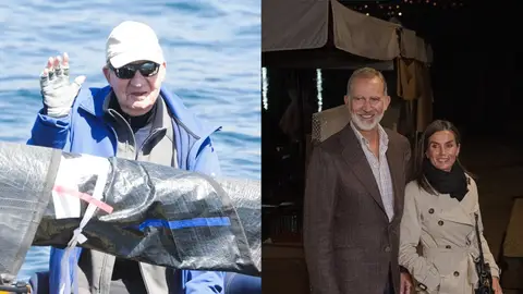 Juan Carlos I durante una regata en Sanxenxo y los Reyes, Felipe VI y Letizia, en una visita a Combarro Juan Carlos I durante una regata en Sanxenxo y los Reyes, Felipe VI y Letizia, en una visita a Combarro