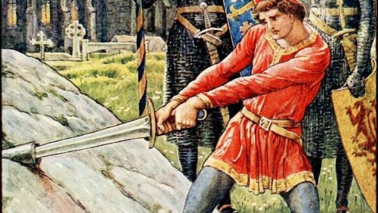 Arturo extrayendo a Excalibur de la piedra