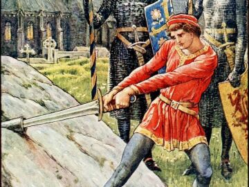 Arturo extrayendo a Excalibur de la piedra
