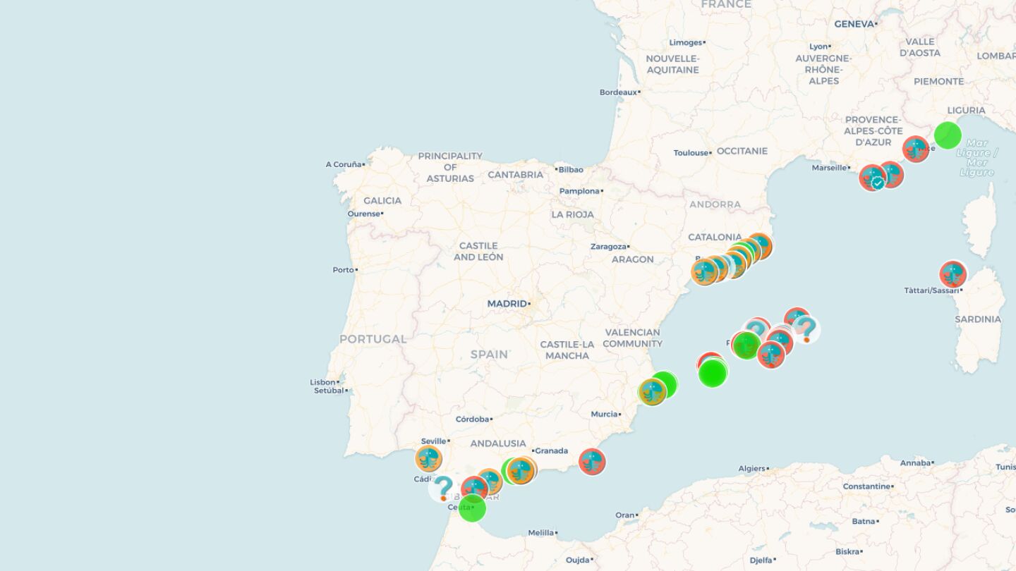 Mapa de las playas de Espa&ntilde;a con m&aacute;s medusas