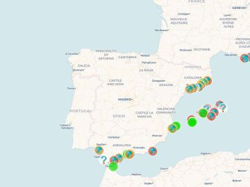 Mapa de las playas de Espa&ntilde;a con m&aacute;s medusas