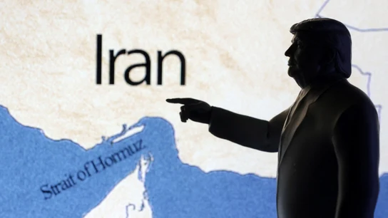 Ilustración de Donald Trump sobre un mapa de Irán Ilustración de Donald Trump sobre un mapa de Irán