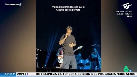 La reacción viral de Melendi al descubrir en pleno concierto el ascenso del Oviedo a Primera División La reacción viral de Melendi al descubrir en pleno concierto el ascenso del Oviedo a Primera División