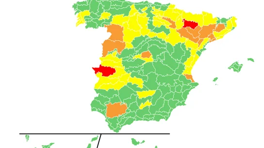 Mapa de niveles de riesgo para la salud por zonas de meteosalud del 1 de julio de 2025. Mapa de niveles de riesgo para la salud por zonas de meteosalud del 1 de julio de 2025.