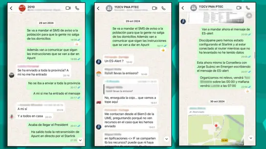 Mensajes en los grupos de Emergencias de la Generalitat Valenciana el día de la DANA. Mensajes en los grupos de Emergencias de la Generalitat Valenciana el día de la DANA.