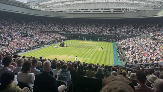 Aficionados viendo un partido de Wimbledon Aficionados viendo un partido de Wimbledon
