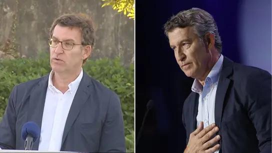 Feijóo, en su etapa en la Xunta de Galicia, y Feijóo este domingo. Feijóo, en su etapa en la Xunta de Galicia, y Feijóo este domingo.