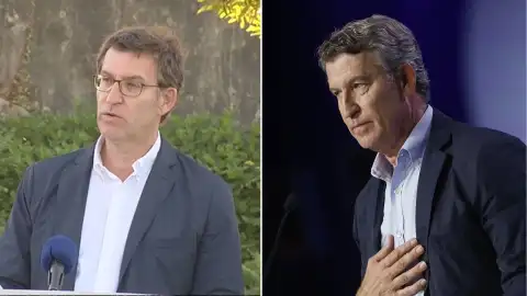 Feijóo, en su etapa en la Xunta de Galicia, y Feijóo este domingo. Feijóo, en su etapa en la Xunta de Galicia, y Feijóo este domingo.