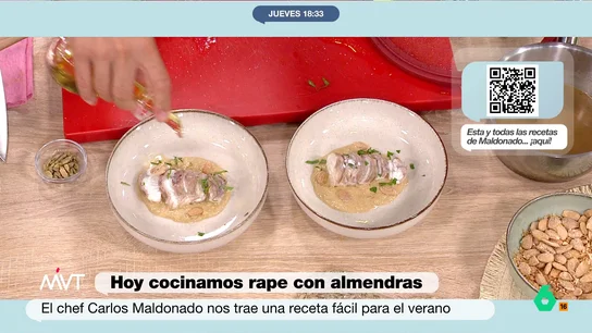 Una receta de rape con salsa de almendras de Carlos Maldonado para un jueves tonto ¿A quién no le apetece, un jueves cualquiera, prepararse un delicioso rape con salsa de almendras? Esta es la receta del 'estrella Michelin' Carlos Maldonado, un as de los pescados (y de todo lo que se le ponga por delante).