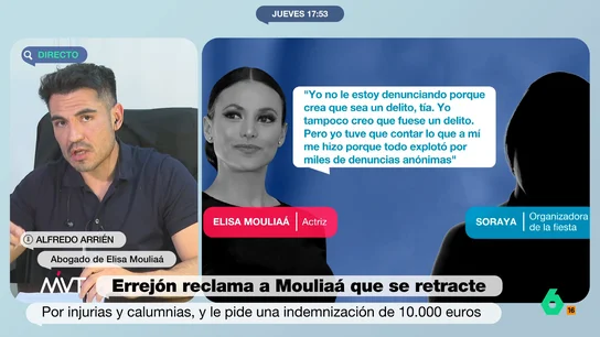 El abogado de Mouliaá, sobre las afirmaciones por las que se ha querellado Errejón: "Elisa está en tratamiento, está viviendo una tormenta emocional" El abogado de Mouliaá, sobre las afirmaciones por las que se ha querellado Errejón: "Elisa está en tratamiento, está viviendo una tormenta emocional"